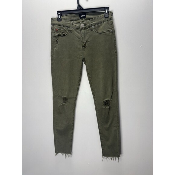 Hudson Krista Olive Distressed Ankle Skinny Jeans Frayed Hem Womens Denim Sz 27 - Picture 2 of 16
